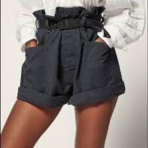 Isabel Marant Etoile size 34 black navy Rike paperbag shorts with belt